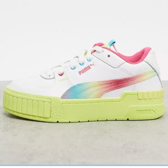 Puma Shoes - PUMA Cali Sport chunky sneakers white neon rainbow womens 6.5